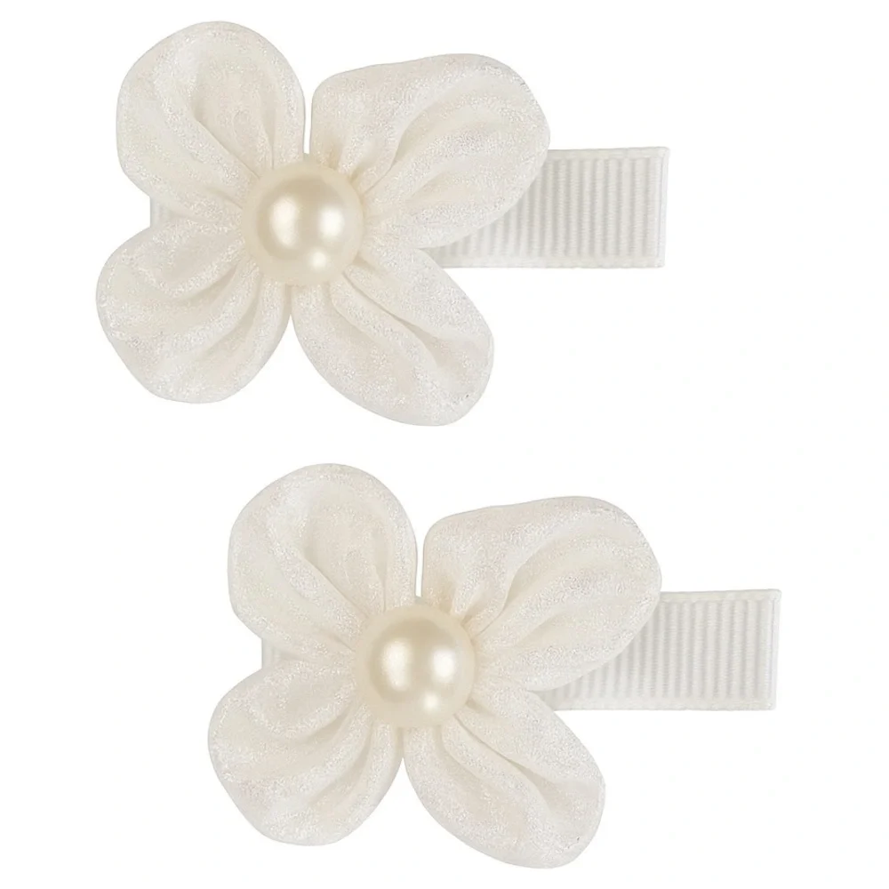 White Flower Hair Clips With Pearl Centers